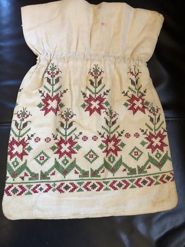 Rare Antique Greek Islands Drawstring Reticule Bag Hand Embroidered Early 1900s - Picture 2 of 8