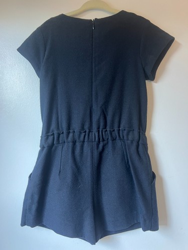 Zara Girls Midnight Blue Wool Romper with Pockets & Bow - Size 4/5 - Picture 6 of 8