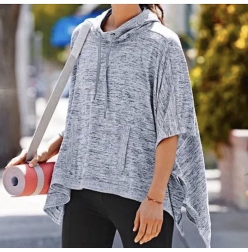 Athleta Medium Techie Poncho Sweater Cape Hoodie Gray Hood Yoga Gym Cover
