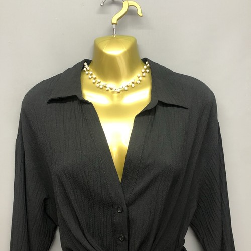 Zara Women's Black Crinkle Belted Casual Shirt Dress Medium Collared - Picture 4 of 12