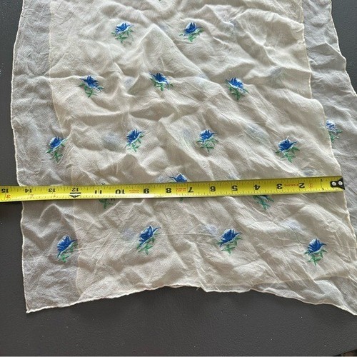 Echo Vintage 100% Silk Sheer Ivory Scarf Blue Flowers Shawl 1960s Cream Sash - Picture 7 of 16