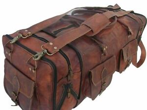 30/" Real Brown Leather Duffel Bag Sports Gym Bag weekend Travel Luggage Bag