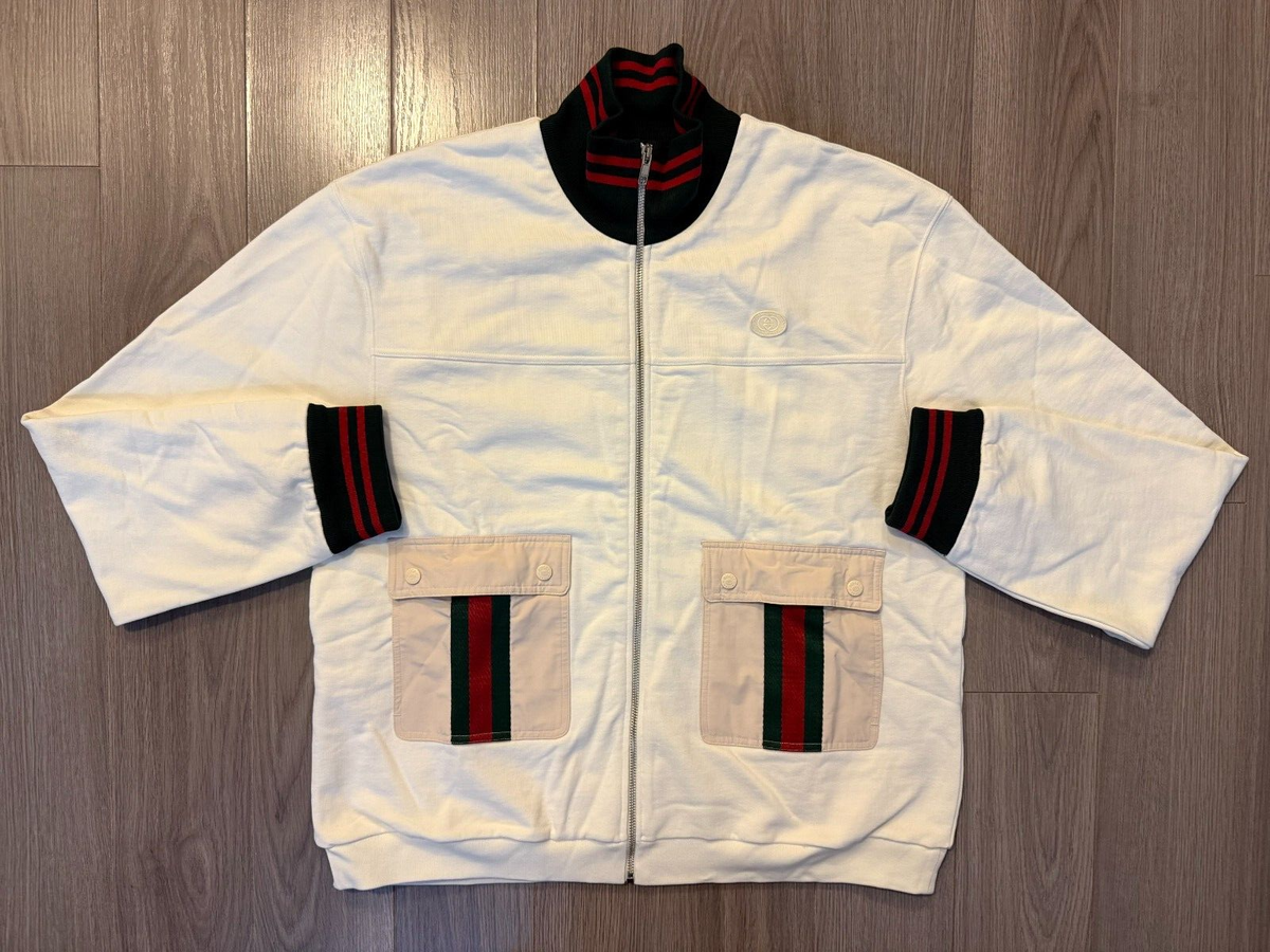 Gucci Cotton Jersey Zip Jacket with Web off white sz XL | eBay Gucci Cotton Jersey Zip Jacket with Web off white sz XL | eBay