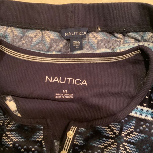 Nautica Pyjama Trainingsanzug Nordic Print Fleece Velour mittelblau - Bild 3 von 6
