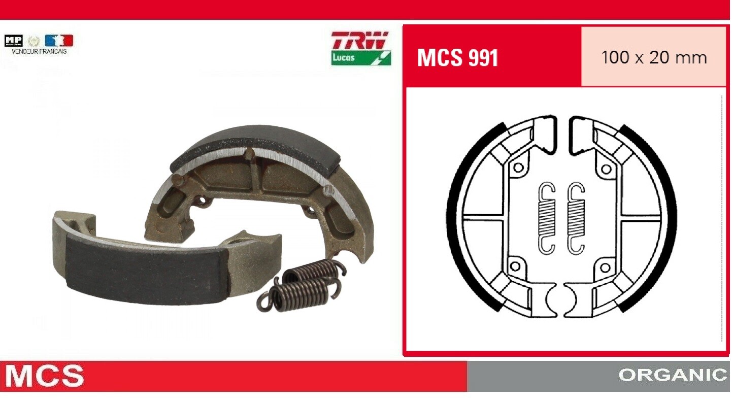 Mâchoires de frein arrière TRW MCS991 pour scooter Gilera 50 TPH Typhoon TEC 1993-1995