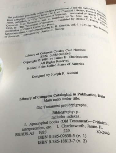 Altes Testament Pseudepigrapha von James H. Charlesworth 2-Bändiger Satz 1983 & 85 HC - Bild 6 von 11