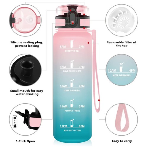 Sports Water Bottle with straw Flip Top Leak Proof Drink BPA Free Travel 500 ml - Picture 38 of 48