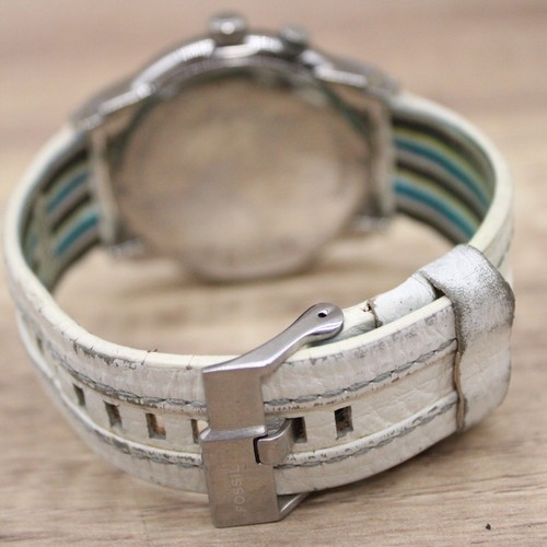 Orologio Fossil Uomo Acciaio Inox Tono Argento Quarzo Quadrante Tondo Cinturino Bianco - Foto 7 di 8