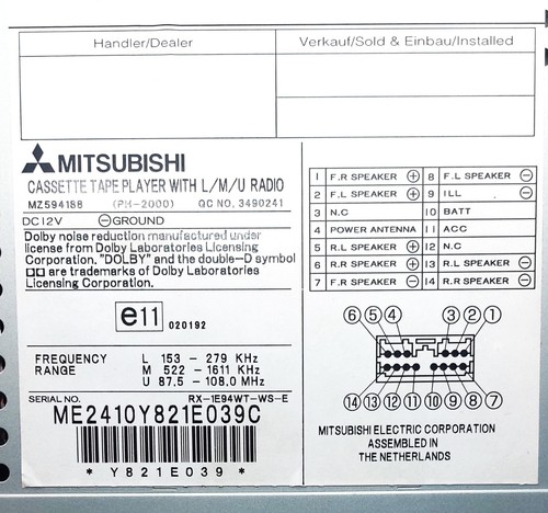Mitsubishi MZ594188 Car Radio Cassette PH-2000 With Accessories - New Unused - Picture 5 of 7