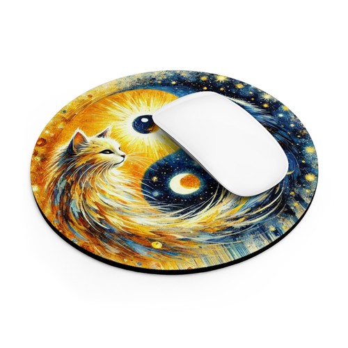 Yin Yang Katzen Mauspad - Cosmic Feline Balance Design, künstlerische Schreibtischdeko - Bild 5 von 6