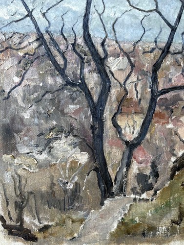 Original Painting Vintage Art Home Decor Landscape Nature Autumn Cityscape City - Picture 6 of 8