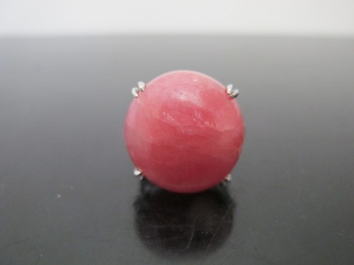 ROSE Colored Rhodochrosite 18k White Gold Chunky DOME Ring - Picture 5 of 8