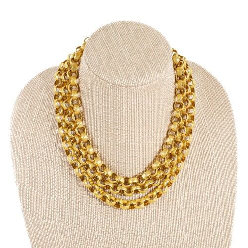 Vintage Anne Klein Gold Tone Statement Necklace, Chunky Box Chain, 3-Strand - 第 1/10 張圖片