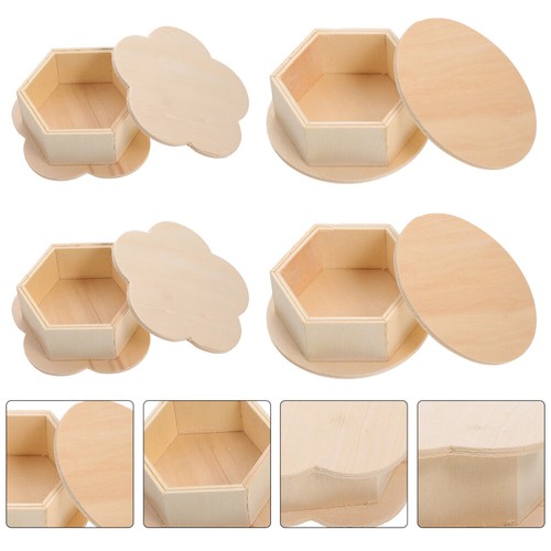 4 Pcs Unfinished Wooden Box Wood Candy Box Plasticine Box Salt Container