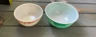Pyrex #403 and #402 Primary Green and Red Mixing Nesting Bowls 1940's USA