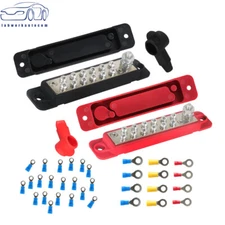 New180A 12V DC Pair Black& Red 12 Point Busbar Bus Bar Power Distribution Block