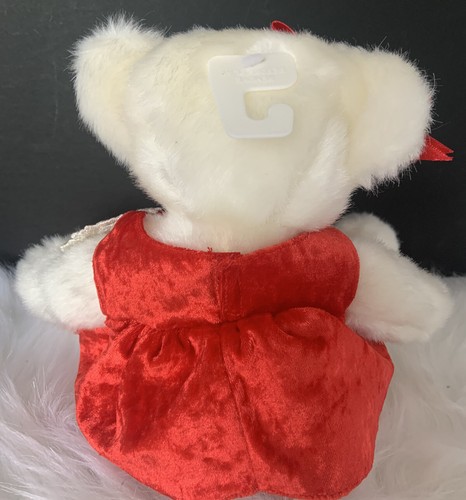 Dan Dee valentines White Bear Plush Red Dress Lace Roses Bow Embroidered Nose - Picture 4 of 11
