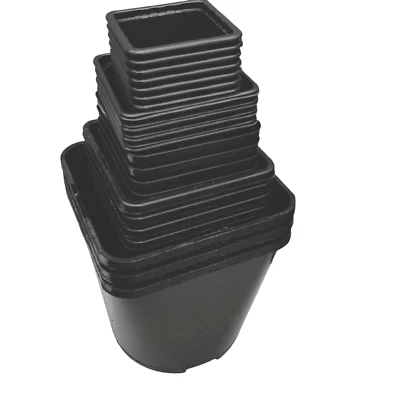 Square Plant Pots Plastic 9cm 11cm 1 2 4.5 Litre Quality Strong Black Flower Pot - Image 1 of 4