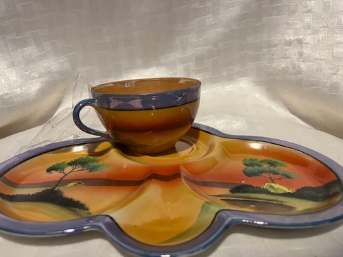Vintage 5 Piece Hand Painted Lusterware Plates and Tea Cup 10x8" - Picture 2 of 9