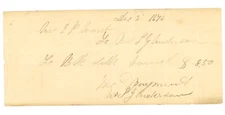 1874 Signed Handwritten Receipt for Barrel of Likk, Paid by Mrs. S.G. Anderson