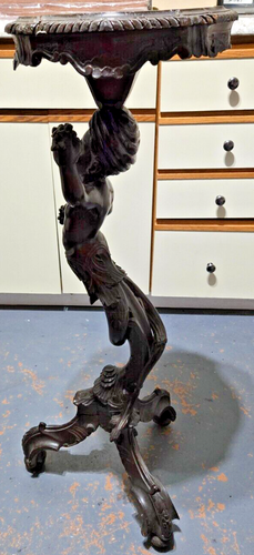 Antique Italian Wood Carved Pitti Statue Tripod Side Table Napoleon III Style - Picture 5 of 23