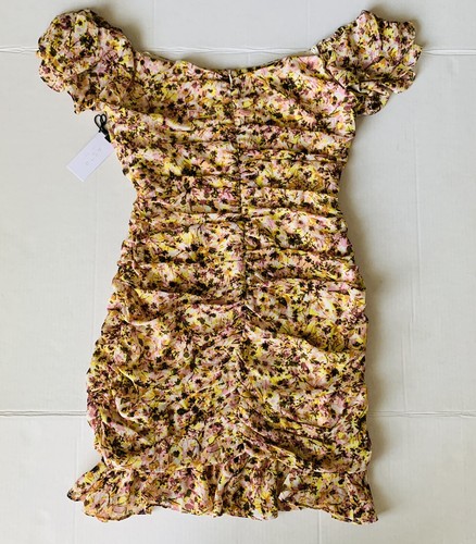 NUEVO VESTIDO ASTR THE LABEL Floral Fruncido Chifón Mini AMARILLO TALLA S PEQUEÑO - Imagen 5 de 9