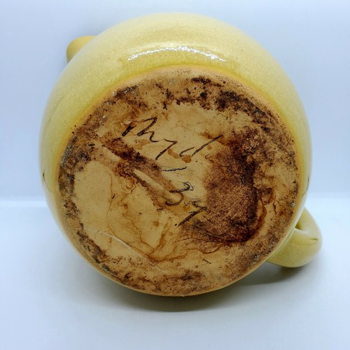 Vintage Dryden Pottery Large Pitcher Yellow Volcanic Ash Glaze Signed - 第 6/7 張圖片