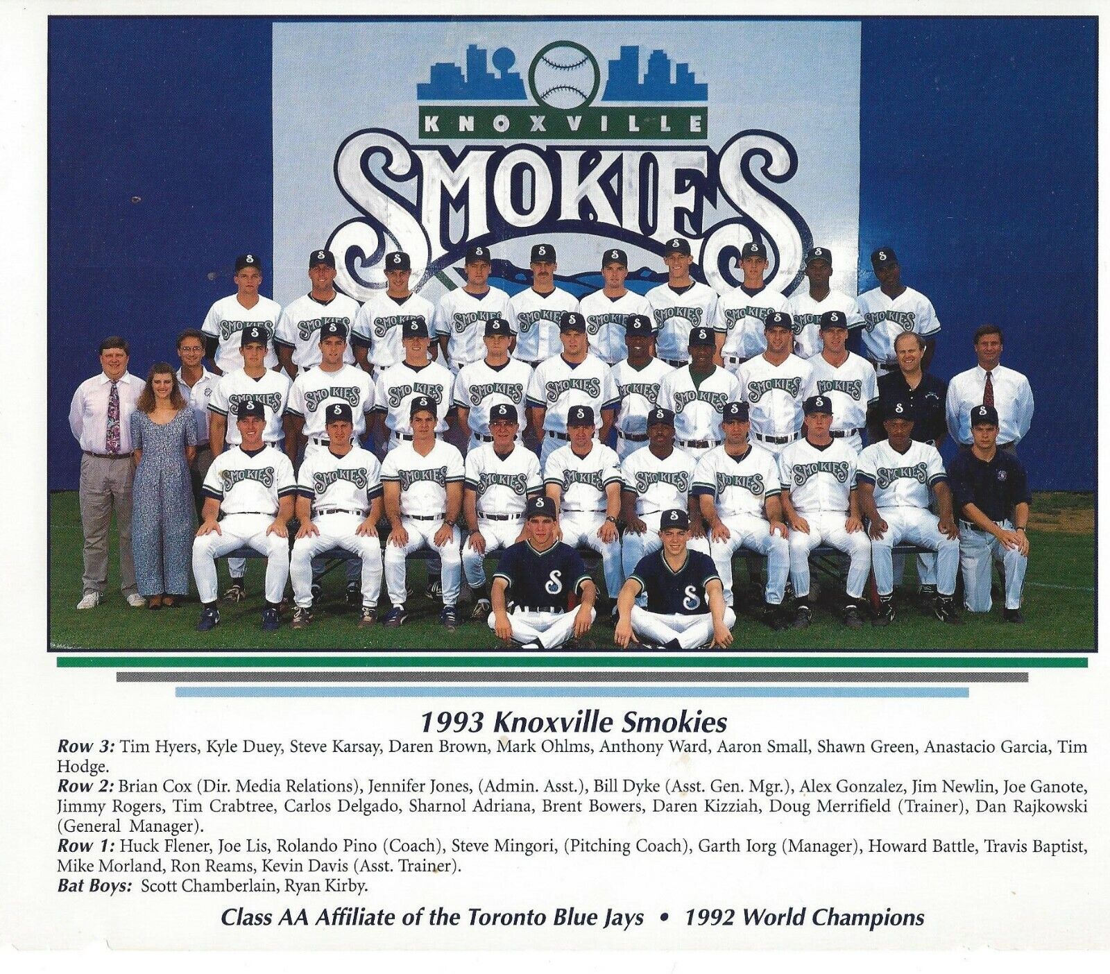 1993 Knoxville 5 ☆ very popular Smokies AA Team mart Delga 8X10 Carlos Photo Tennessee