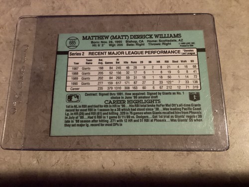 1991 Donruss - MATT WILLIAMS, #685 🥎ERROR🥎— Error Noted in Description Section - Picture 2 of 2