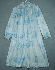 Miss Elaine Medium Vintage Blue Floral Print Night Gown w/ Lace Trim Made in USA