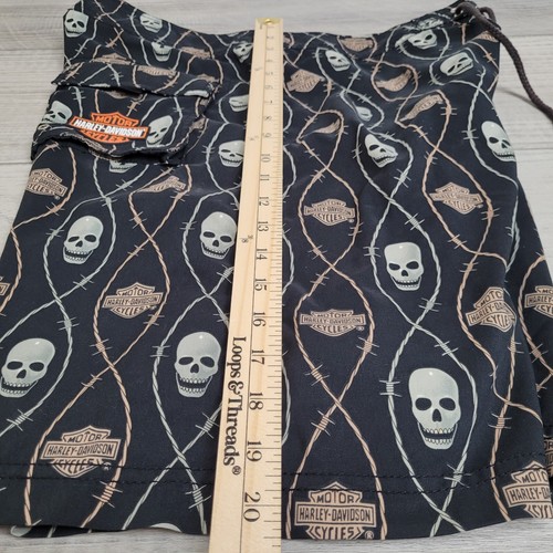Harley Davidson Board Shorts Mens Large Skull & Barbed Wire Black Pocket Logo - Picture 20 of 24
