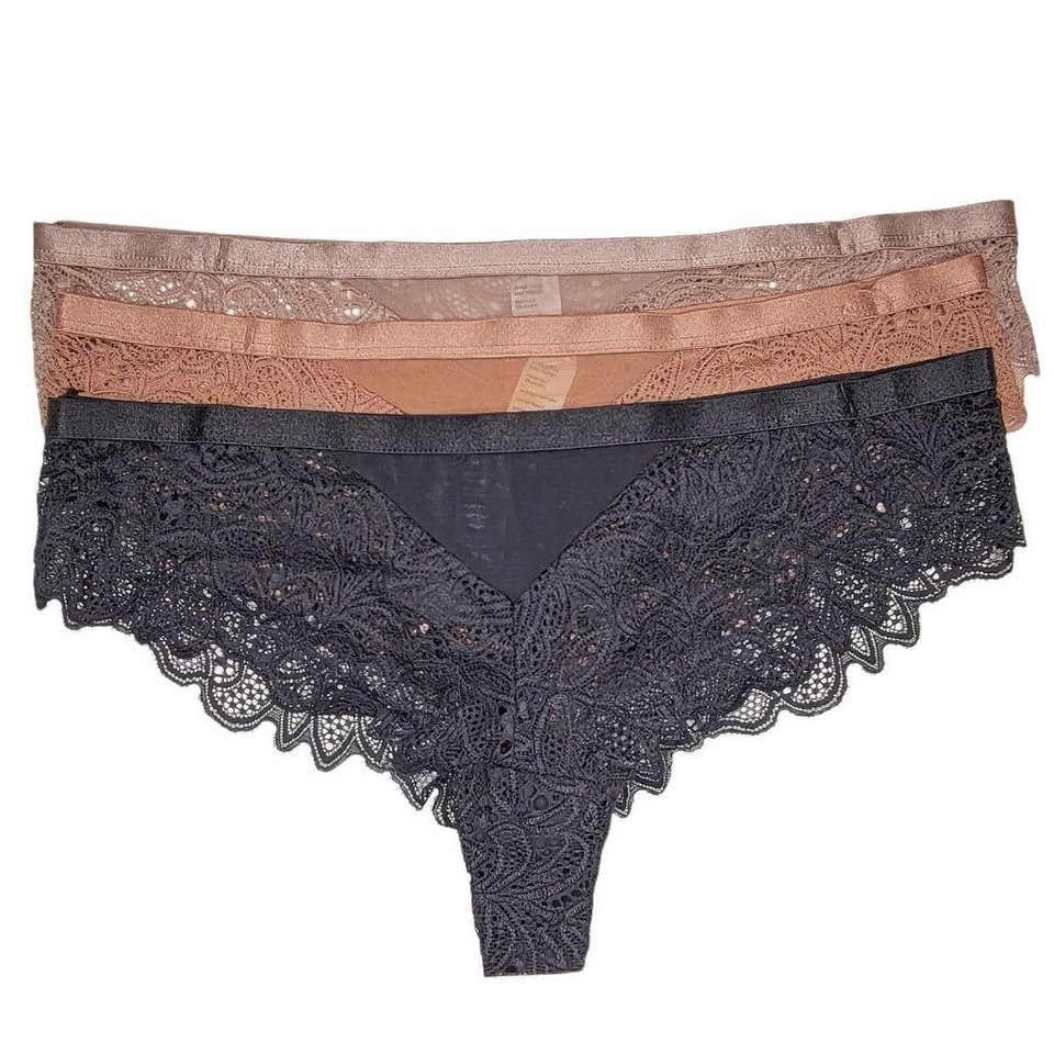 Lace Mesh Panty Cheeky Sheer Lined Crotch 3 Color Pack Black Bronze Brown 2212A - Image 4 of 4