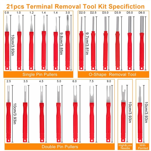 21Pcs Terminal Removal Tool Kit Electrical Wire Connector Pin Release Extractor - Foto 3 di 9