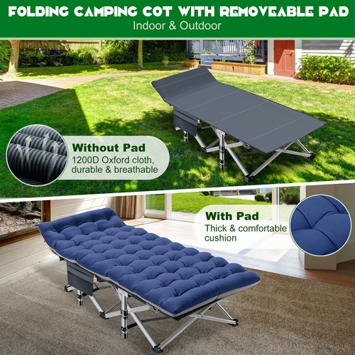 Adults Folding Sleeping Cot Guest Bed Heavy Duty Portable Cots Camping with Mat - Picture 18 of 61