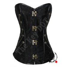 Women's Black Brocade Steampunk Corset, Victorian Gothic Cosplay Overbust Corset