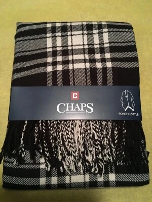 Chaps Black/White Plaid Ruana / Poncho NEW Same Day First Class Shipping ! - Image 1 of 4