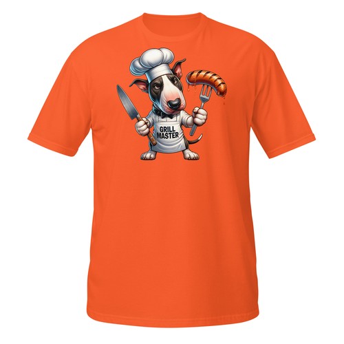 BBQ Bull Terrier T-Shirt | Grumpy Grill Master Dog | Funny Sausage Chef Tee - Picture 16 of 33