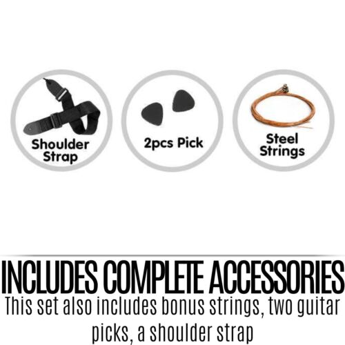 41in KARRERA ACOUSTIC WOODEN GUITAR With Bonus Bag Strings Picks Strap Black New - Picture 9 of 12