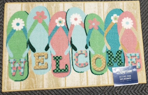 KITCHEN ACCENT RUG (nonskid back)(17"x28") 7 FLIP FLOPS, WELCOME, EE - Picture 8 of 12