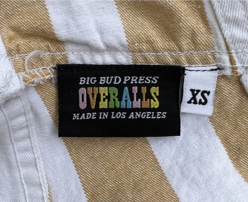 Big Bud Press Yellow Vintage Stripe Overalls Size XS - Picture 3 of 7