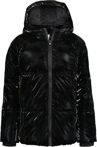 Calvin Klein Girls' Short Length Hooded Puffer Jacket, Liquid Shine Black, 4T - Picture 2 of 5