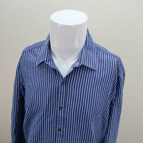 Camisa de vestir Club Room azul cuello extendido algodón rayas ajuste regular para hombre 17,5 - Imagen 3 de 7