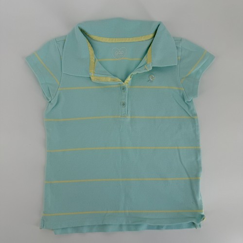 Y2K Gap Girls Polo Shirt Size 6-7 Aqua Yellow Stripe Preppy Tenniscore Tee - Picture 1 of 8