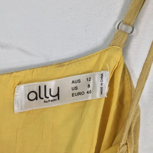Ally womens dress size 12 mini yellow sleeveless viscose linen 071401 - Picture 3 of 9
