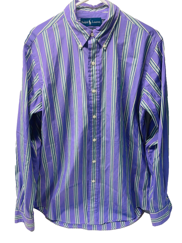 Ralph Lauren Men's Lavender and Green Stripe Shirt - Sz M - Picture 1 of 7