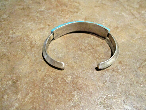 PETITE Vintage Zuni Sterling Silver 2-SIDED FLUSH INLAY TURQUOISE Bracelet - Picture 11 of 12