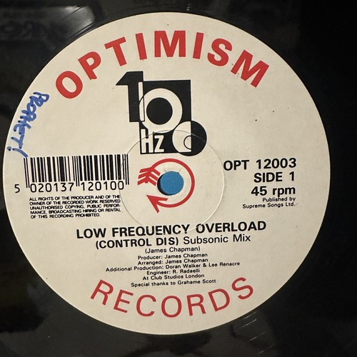 100 Hz - Low Frequency Overload 1990 Optimism 12” Vinyl EP - BIRTH OF TECHNO VG+ - Picture 4 of 6