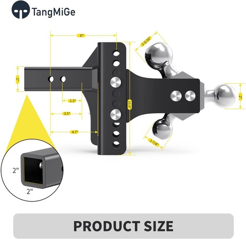 Adjustable Trailer Hitch Ball Mount Tri-Ball ~ Fits 2" Receiver/6" Drop *5630F2O - Picture 5 of 8