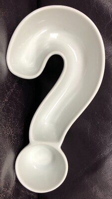 NEW unique Question Mark Snack Chip dip Dipping serving Dish ceramic 2 sectioned