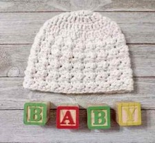 handmade crochet baby hat beanie newborn unisex marshmallow cream puffs